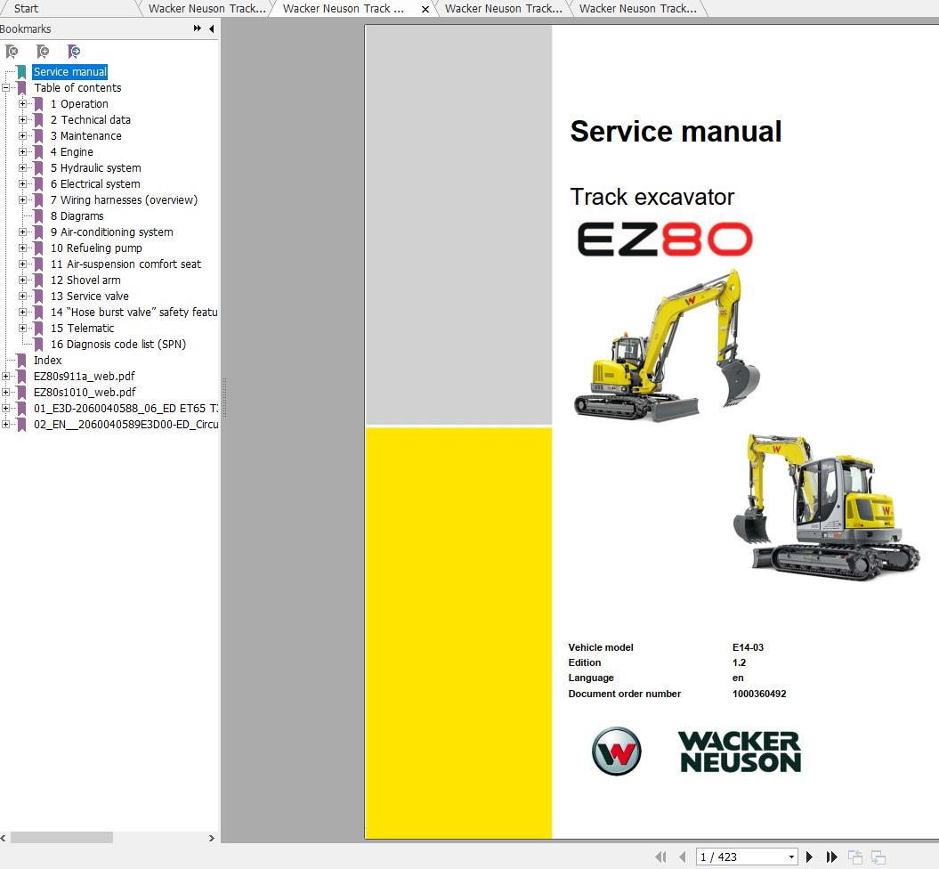 Wacker Neuson Track Excavators EZ80 Operator Service Manual Spare Parts Catalog 3