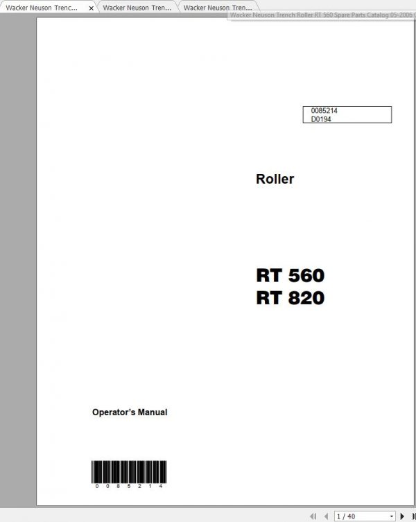 Wacker Neuson Trench Roller RT 560 Operators Manual Service Manual Spare Parts Catalog 0006594 1