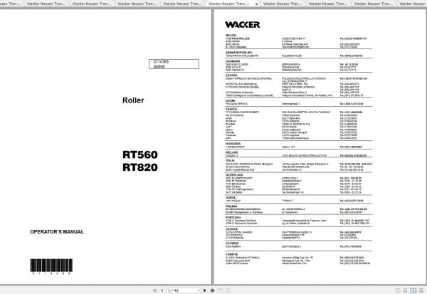 Wacker Neuson Trench Roller RT 560 Operators Manual Service Manual Spare Parts Catalog 0007643 1