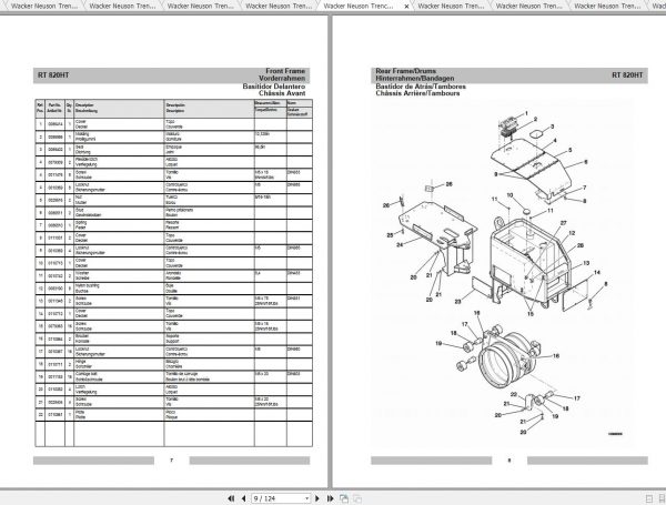 Wacker Neuson Trench Roller RT 820HT Operators Manual Service Manual Spare Parts Catalog 0007645 3