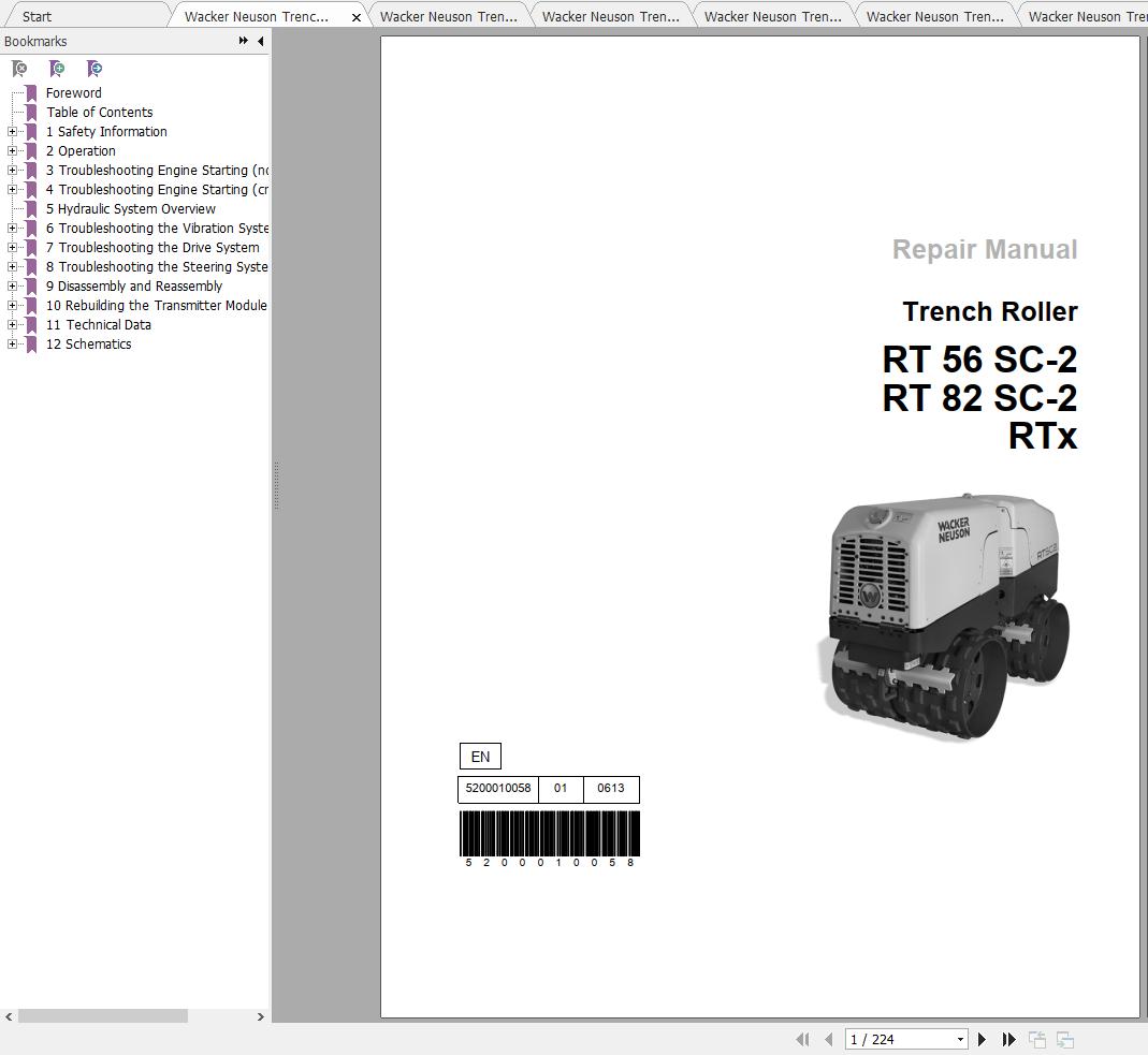 Wacker Neuson Trench Roller RTx SC2 Operators Manual Service Manual Spare Parts Catalog 5200008538 1