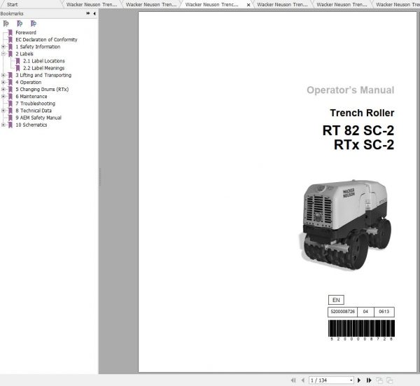 Wacker Neuson Trench Roller RTx SC2 Operators Manual Service Manual Spare Parts Catalog 5200008538 3