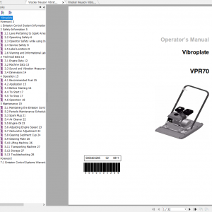 Wacker Neuson Vibratory Plates VPR70 Operators Manual Spare Parts Catalog 0006909 1