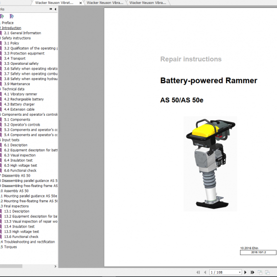 Wacker Neuson Vibratory Rammers BS 60 Operator, Repair Manual & Spare
