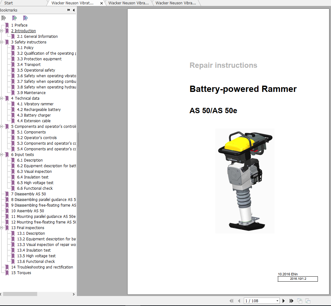 Wacker Neuson Vibratory Rammers AS 50 Operator Repair Manual Spare Parts Catalog 5100003033 1