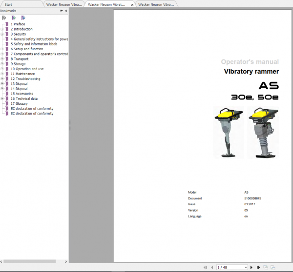 Wacker Neuson Vibratory Rammers AS 50 Operator Repair Manual Spare Parts Catalog 5100003033 2