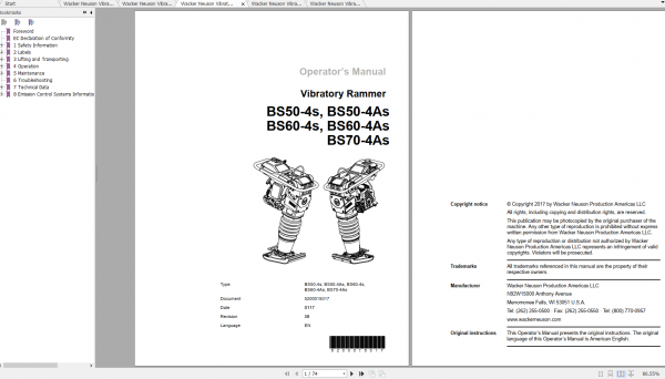 Wacker Neuson Vibratory Rammers BS 60 Operator Repair Manual Spare Parts Catalog 2