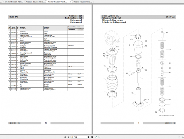Wacker Neuson Vibratory Rammers BS 60 Operator Repair Manual Spare Parts Catalog 4
