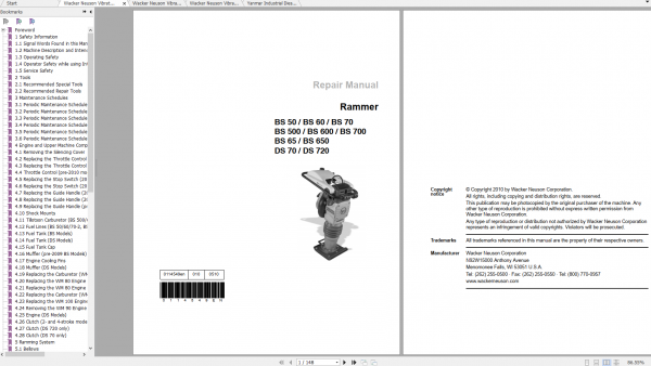 Wacker Neuson Vibratory Rammers DS 70 Operator Repair Manual Spare Parts Catalog 5100030612 2