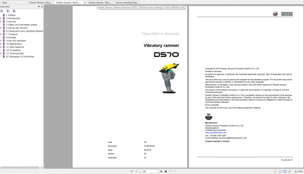 Wacker Neuson Vibratory Rammers DS 70 Operator Repair Manual Spare Parts Catalog 5100030612 3