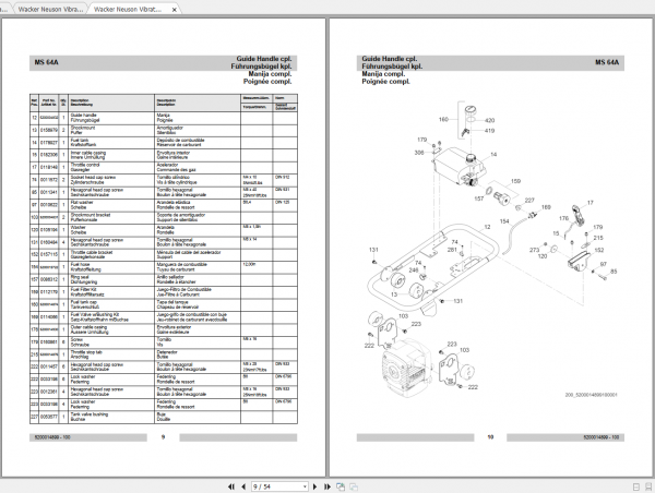 Wacker Neuson Vibratory Rammers MS64A Operator Manual Spare Parts Catalog 2