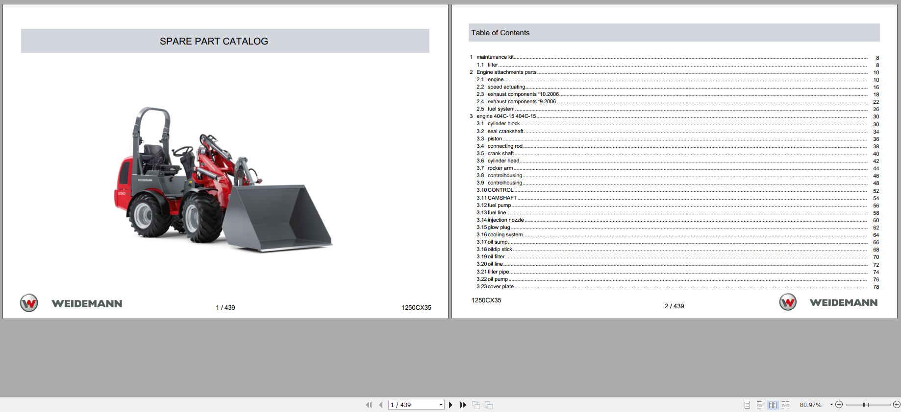 Wacker Neuson Weidemann Wheel Loaders 1250 CX35 Repair Parts Manual 2009 1