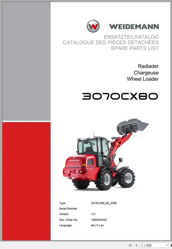 Wacker Neuson Weidemann Wheel Loaders 3070 CX60 CX80 Repair Manual Parts Manual EN FR DE 1