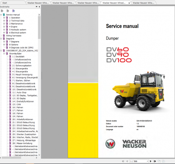 Wacker Neuson Wheel Dumper DV60 Operator Service Manual Spare Parts Catalog 2