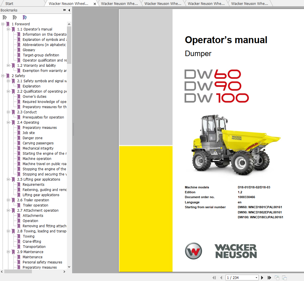 Wacker Neuson Wheel Dumper DW90 Operator Service Manual Spare Parts Catalog 1