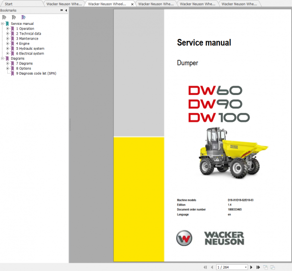 Wacker Neuson Wheel Dumper DW90 Operator Service Manual Spare Parts Catalog 2