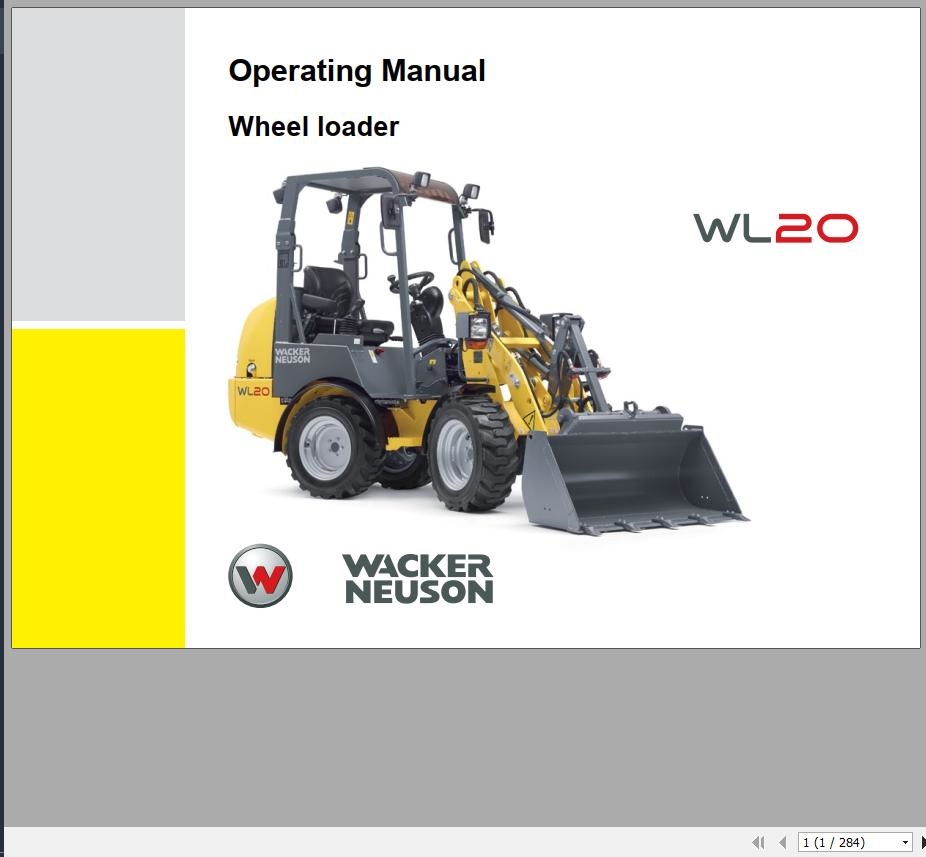Wacker Neuson Wheel Loaders WL20 Operating Manual Parts Manual 1000327179 EN FR DE 2
