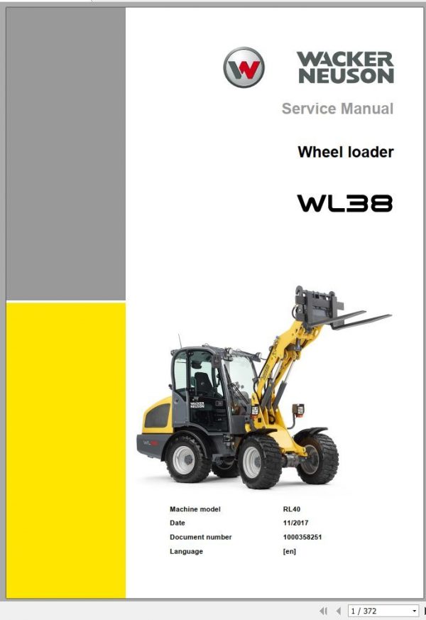 Wacker Neuson Wheel Loaders WL38 RL40 Operators Service Part Manual 1000301872 EN DE FR 2