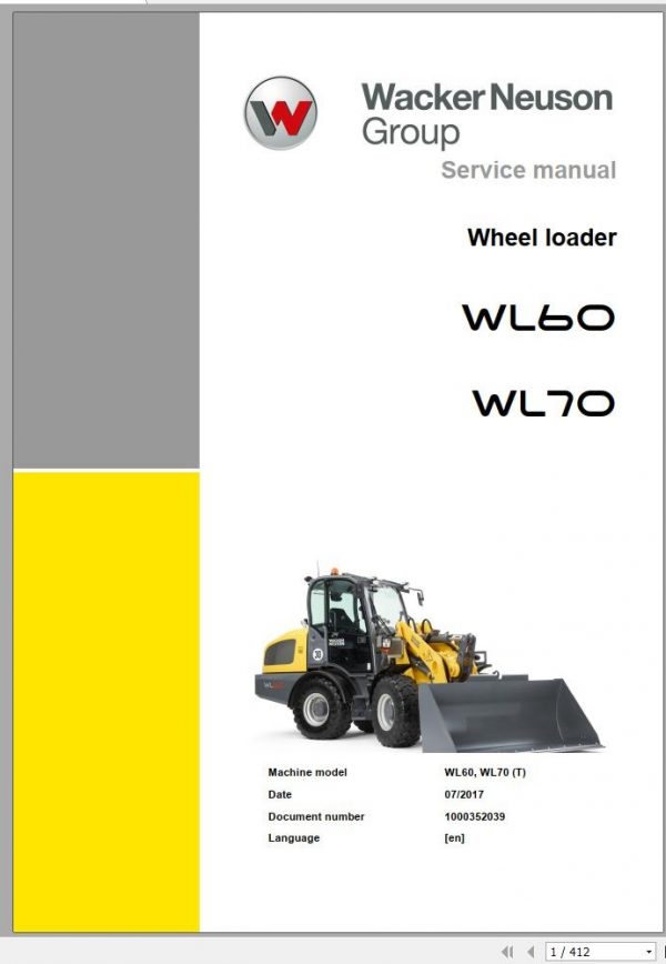 Wacker Neuson Wheel Loaders WL70 Operators Service Parts Manual 1000301875 EN FR DE 2