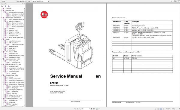 BT Forklift LPE240 2013 Quality Parts Manual Service Manual 2
