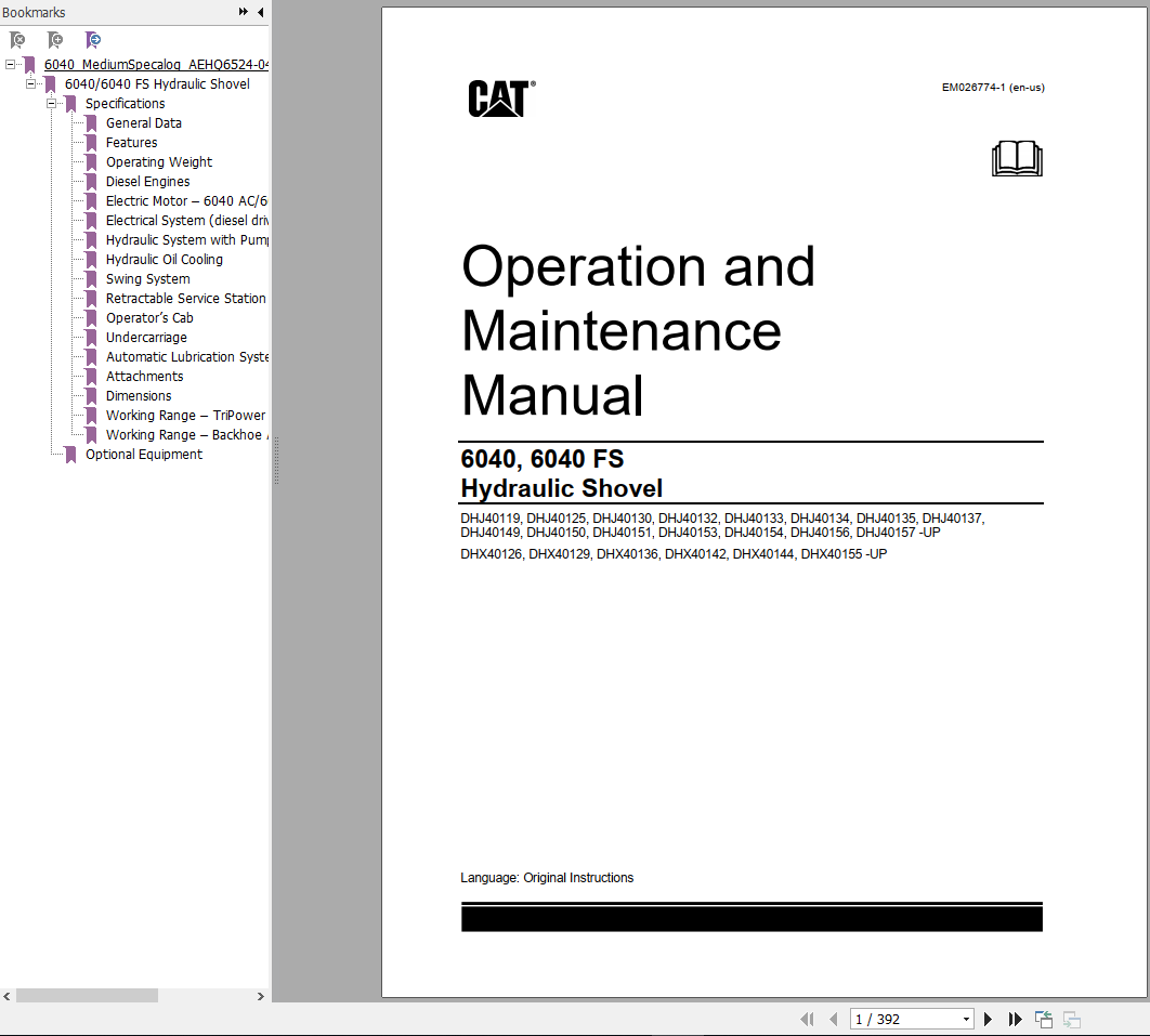 CAT 6040 FS Hydraulic Shovel Operation and Maintenance Manual EM026774 1 en us 1