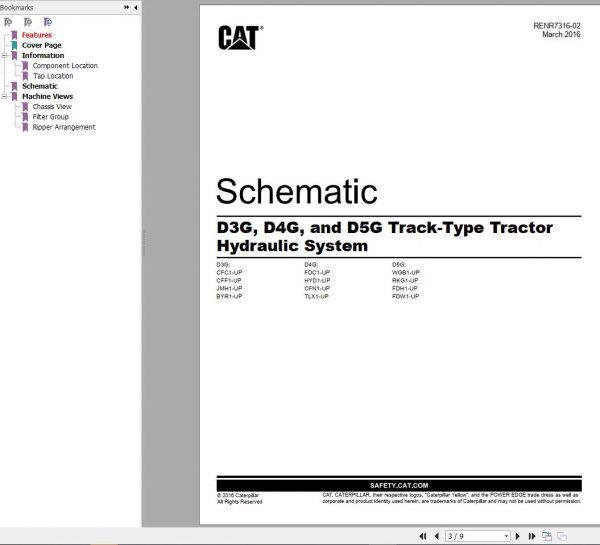 CAT Track Type Tractor D3G D4G D5G Hydraulic System Schematic 1