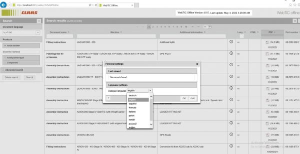 CLAAS WebTIC Offline AR 05.2022 Operator Manual Repair Manual Service Documentation DVD 2