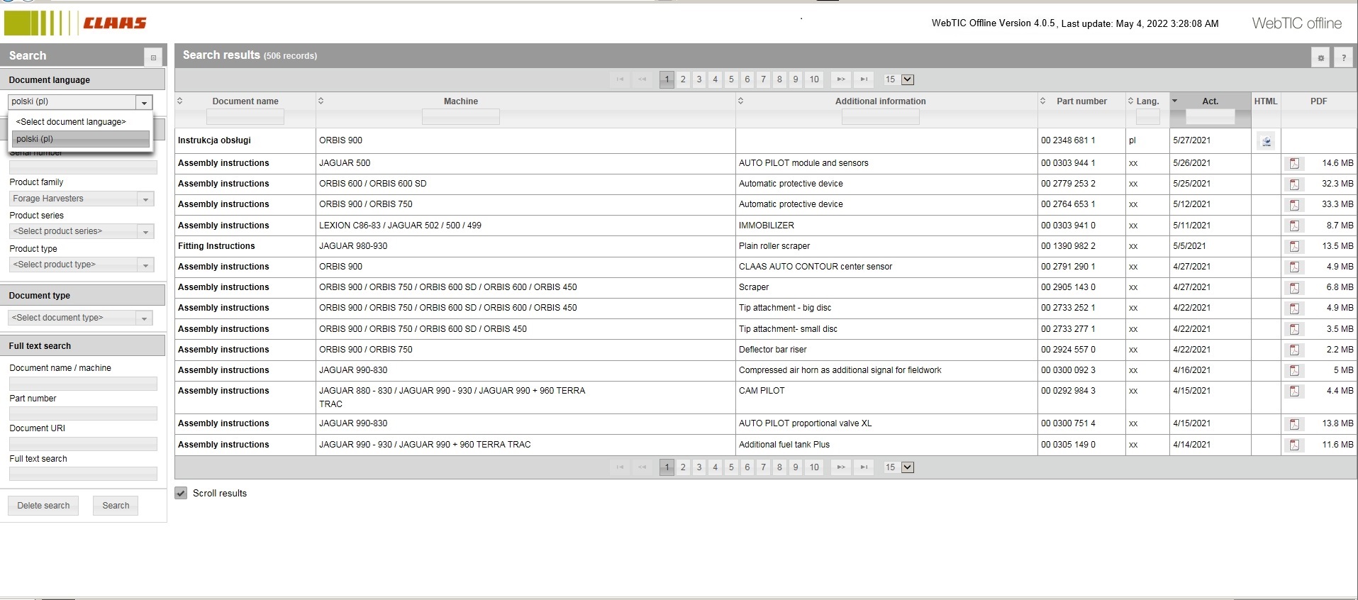 CLAAS WebTIC Offline PL Polski 11.2021 Operator Manual Repair Manual and Service Documentation DVD 1