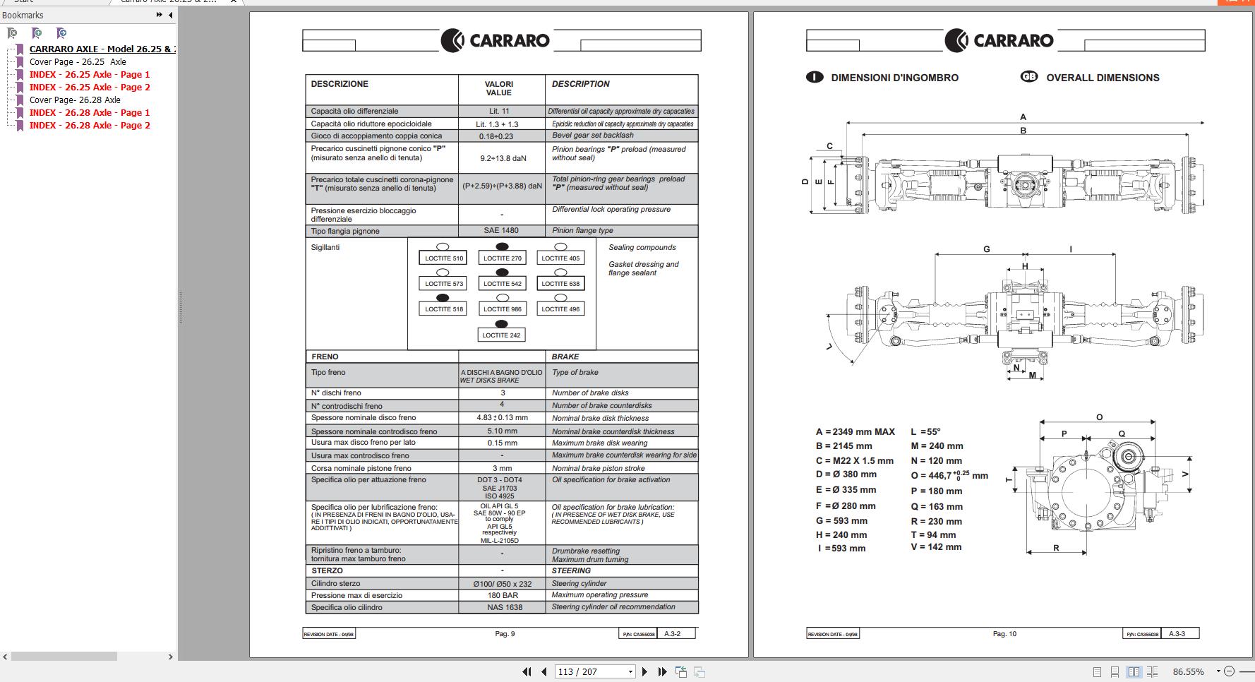 Carraro Axle 26.25 & 26.28 Maintenance & Repair Manual 908483