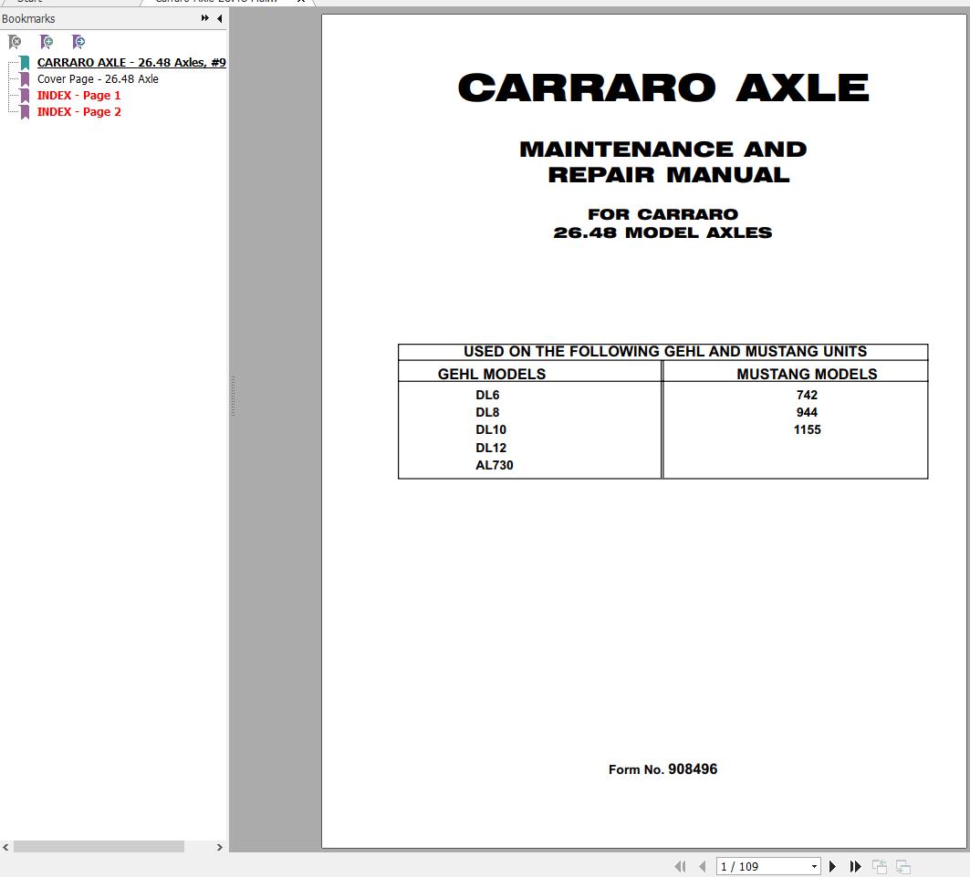 Carraro Axle 26.48 Maintenance Repair Manual 908496 1
