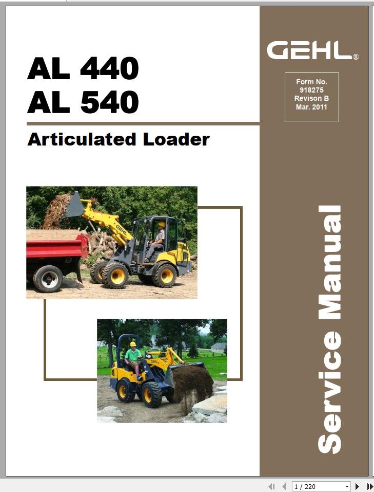 Gehl Articulated Loader AL440 AL540 Service Manual 918275 03 1