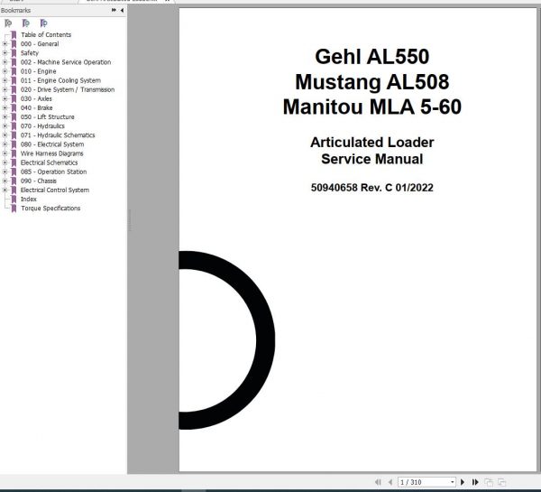 Gehl Articulated Loader AL550 AL508 MLA 5 60 Service Manual 50940658 01 1