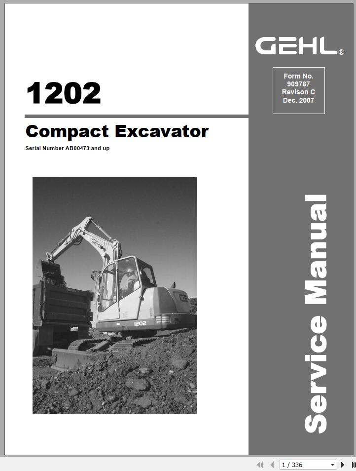 Gehl Compact Excavator 1202 Service Manual 909767 12 1