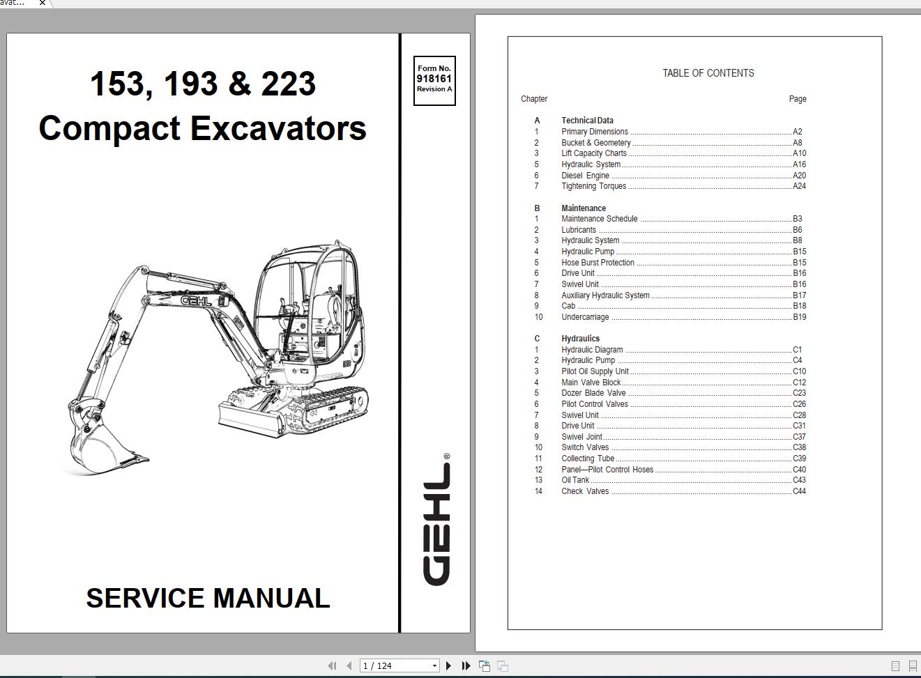 Gehl Compact Excavator 153 193 223 Service Manual 918161A 1