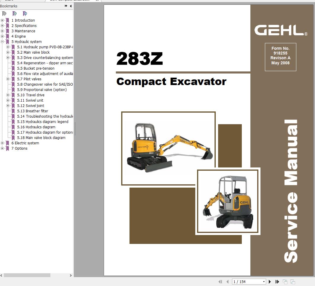 Gehl Compact Excavator 283Z Service Manual 918255 05 1
