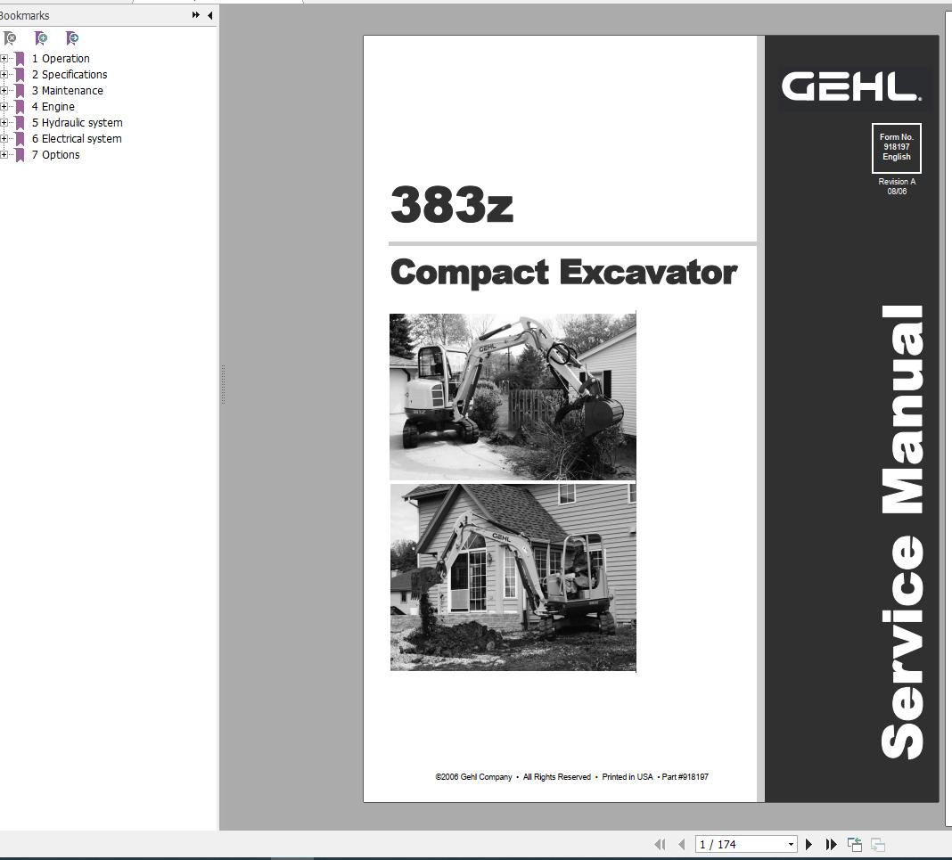 Gehl Compact Excavator 383Z Service Manual 918197A 08 1