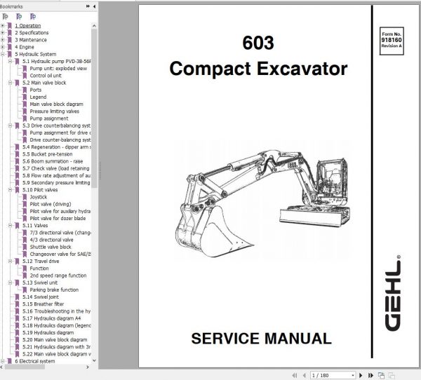 Gehl Compact Excavator 603 Service Manual 918160A 2005 1