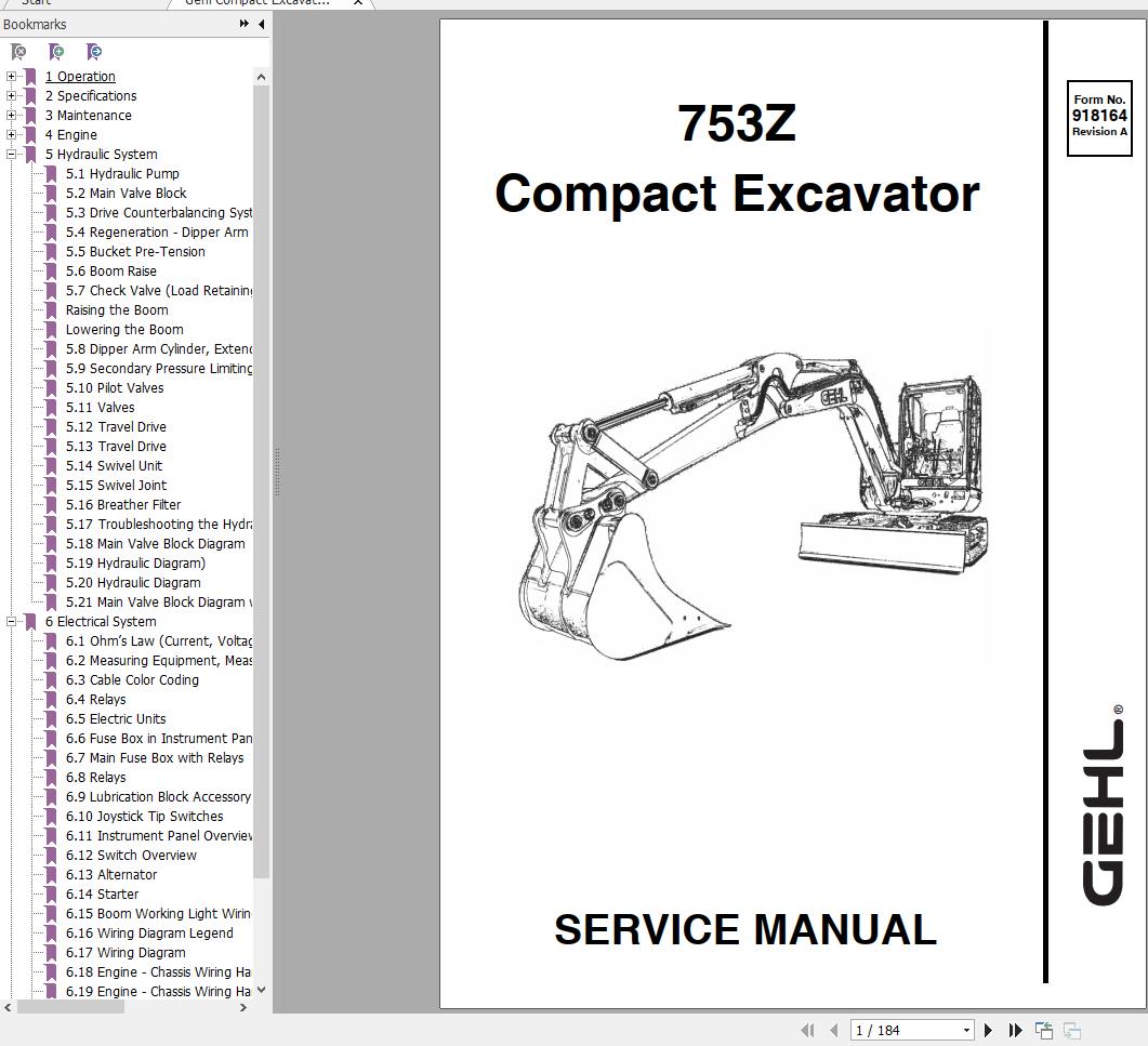 Gehl Compact Excavator 753Z Service Manual 918164 1
