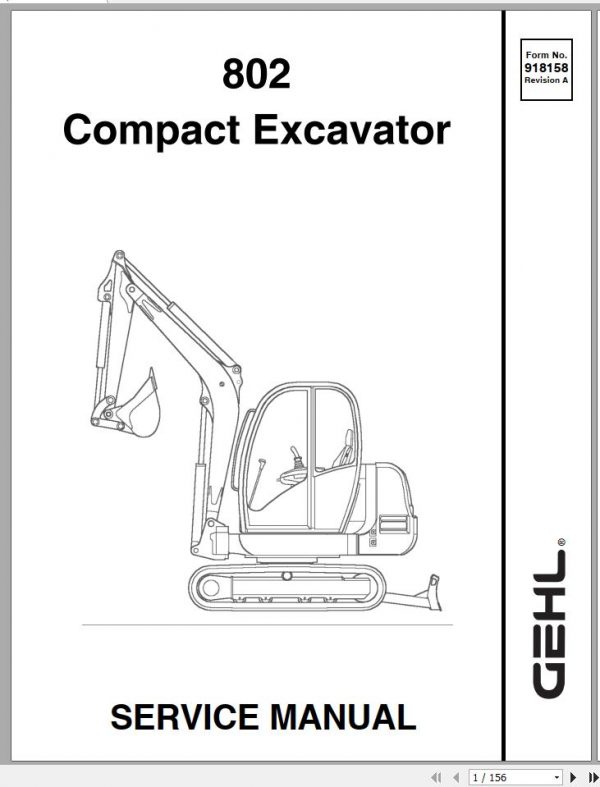 Gehl Compact Excavator 802 Service Manual 918158 2005 1