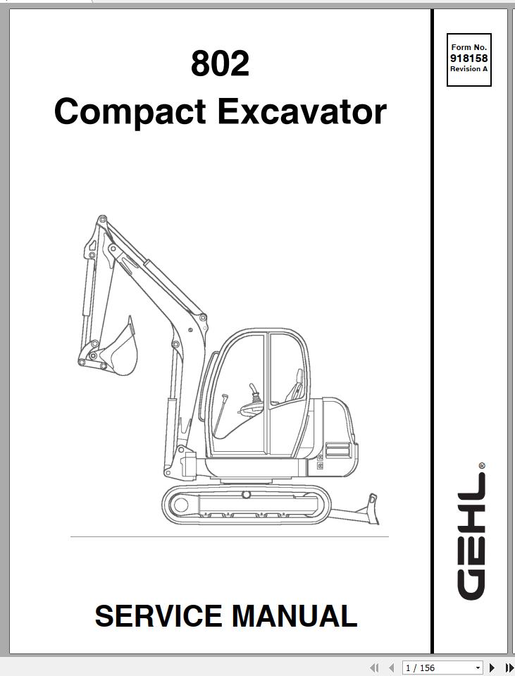 Gehl Compact Excavator 802 Service Manual 918158 2005 1