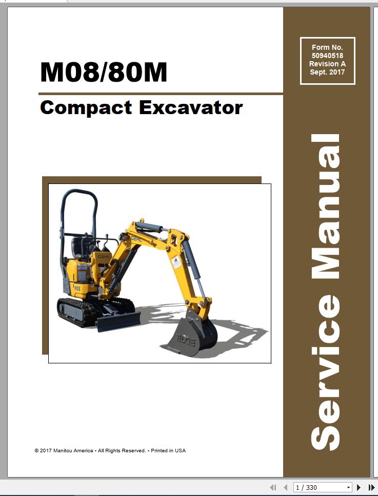 Gehl Compact Excavator M08 80M Service Manual 50940518 09 1