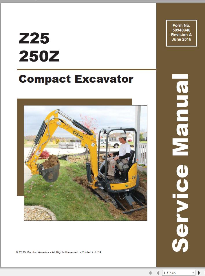 Gehl Compact Excavator Z25 250Z Service Manual 50940346 06 1