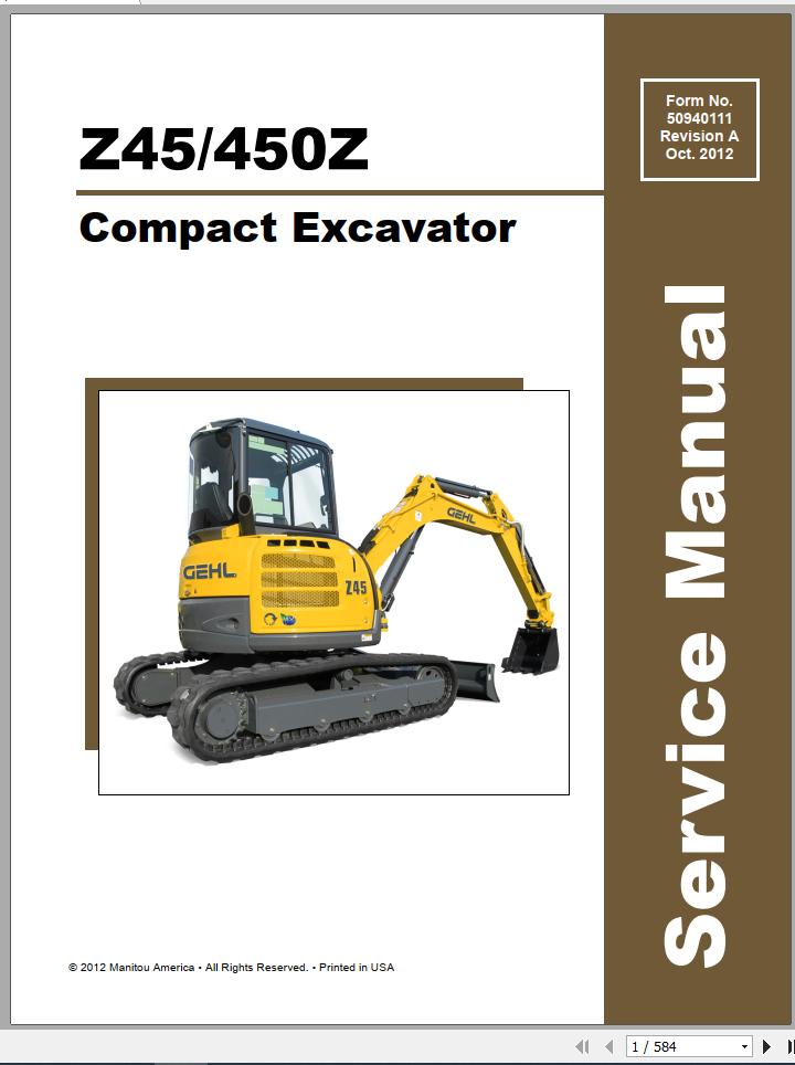 Gehl Compact Excavator Z45 450Z Service Manual 50940111 08.2012 1