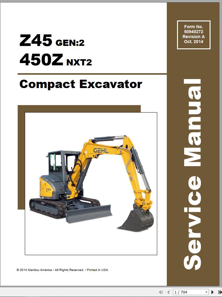 Gehl Compact Excavator Z45 Gen2 450Z NXT2 Service Manual 50940272 10 1