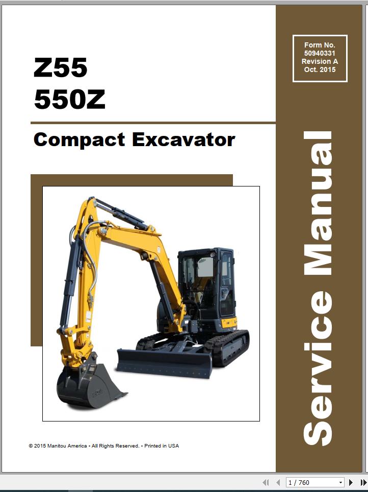 Gehl Compact Excavator Z55 550Z Service Manual 50940331 10 1