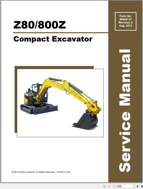 Gehl Compact Excavator Z80 800Z Service Manual 50940113 08 1