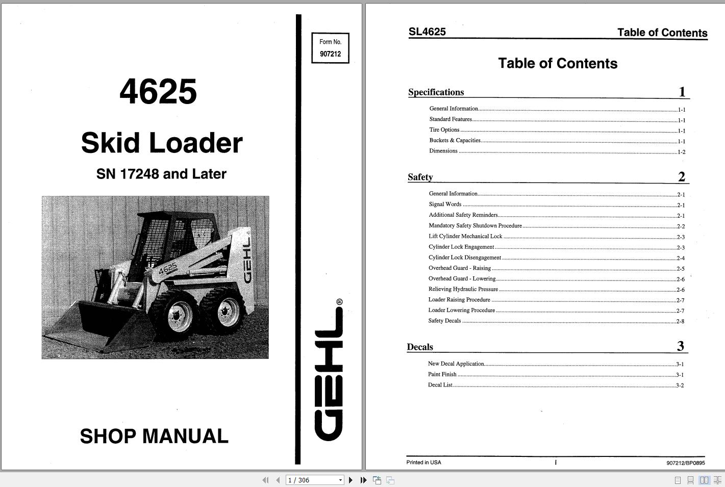 Gehl Skid Loader 4625 Shop Manual 907212 1
