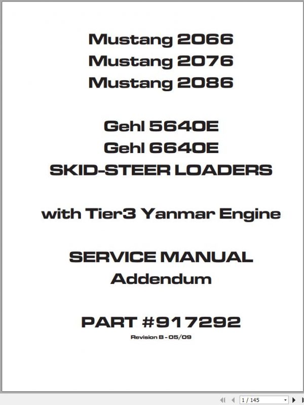 Gehl Skid Steer Loader 5640E 6640E 2066 2076 2086 Service Manual 917292B 05 1