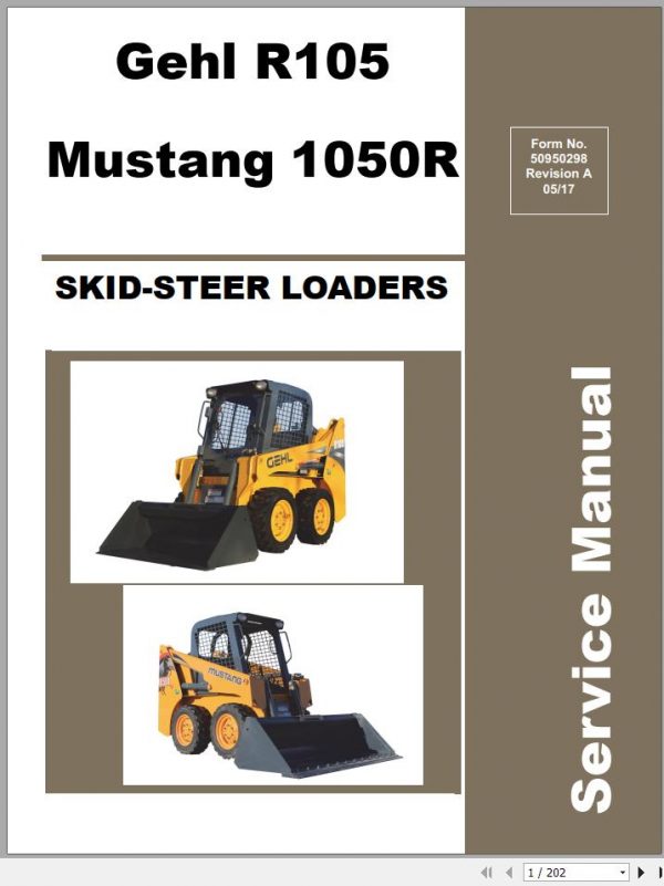 Gehl Skid Steer Loader R105 1050R Service Manual 50950298 05 1