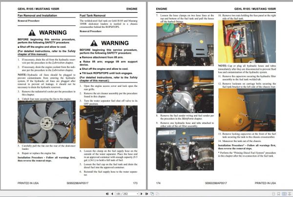 Gehl Skid Steer Loader R105 1050R Service Manual 50950298 05 2